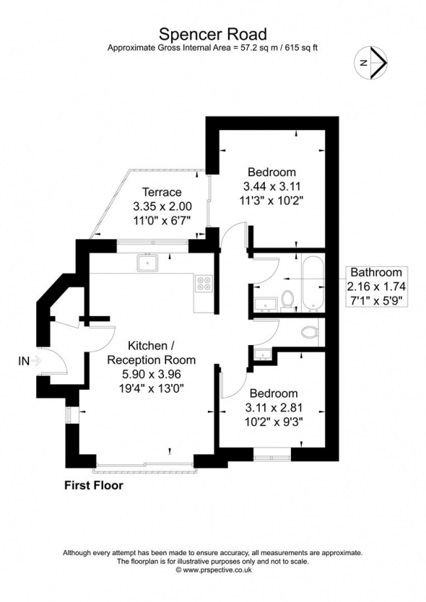 Floor Plan for 2 Bedroom Flat to Rent in Spencer Road, Acton, W3, 6DN - £577 pw | £2500 pcm