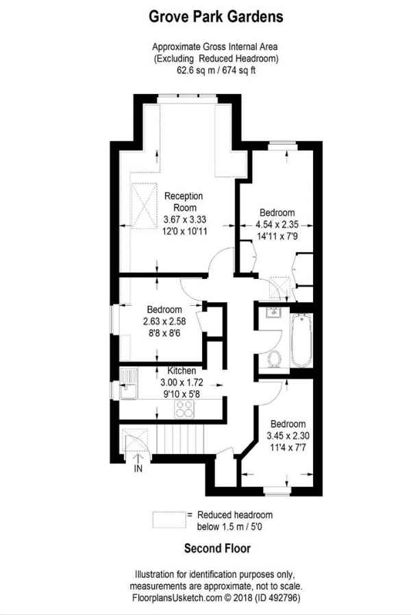 Floor Plan Image for 3 Bedroom Flat to Rent in Grove Park Gardens, London