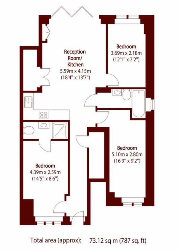 Floor Plan Image for 3 Bedroom Flat to Rent in Norman Way