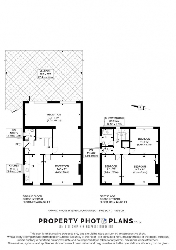 Floor Plan for 3 Bedroom Semi-Detached House for Sale in Canada Road,North Acton Playing Fields,Acton, London, W3, 0NP - Guide Price &pound735,000