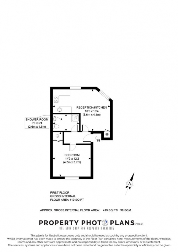 Floor Plan Image for 1 Bedroom Flat to Rent in The Vale, London