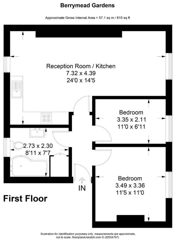 Floor Plan Image for 2 Bedroom Flat for Sale in Berrymead Gardens, London