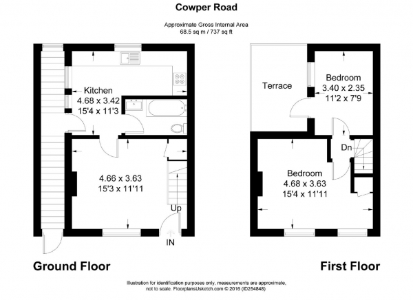 Floor Plan Image for 2 Bedroom Semi-Detached House for Sale in Cowper Road, London