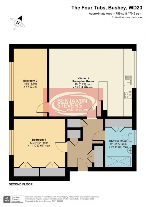 Floor Plan Image for 2 Bedroom Flat to Rent in The Four Tubs, Bushey