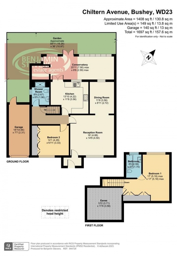 Floor Plan for 2 Bedroom Semi-Detached Bungalow for Sale in Chiltern Avenue, Bushey, WD23, 4RG - Guide Price &pound625,000