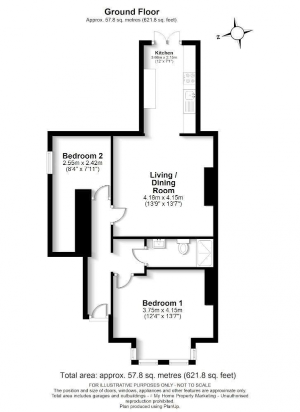 Floor Plan for 2 Bedroom Flat for Sale in Aldenham Road, Bushey, WD23, 2NB - Guide Price &pound375,000