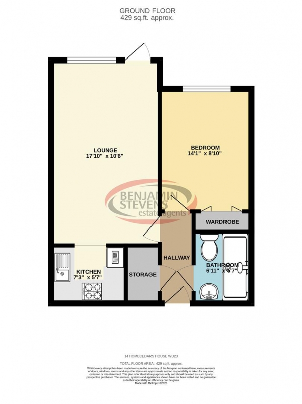 Floor Plan for 1 Bedroom Retirement Property for Sale in Elstree Road, Bushey Heath, Bushey, WD23, 1GN - Guide Price &pound165,000