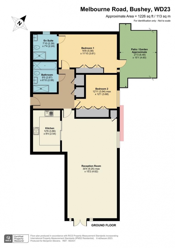 Floor Plan for 2 Bedroom Flat for Sale in Lululaund, Melbourne Road, Bushey, WD23, 3LL - Offers in Excess of &pound600,000