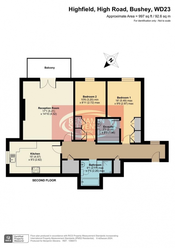 Floor Plan for 2 Bedroom Flat for Sale in High Road, Bushey, WD23, 1NA -  &pound579,950