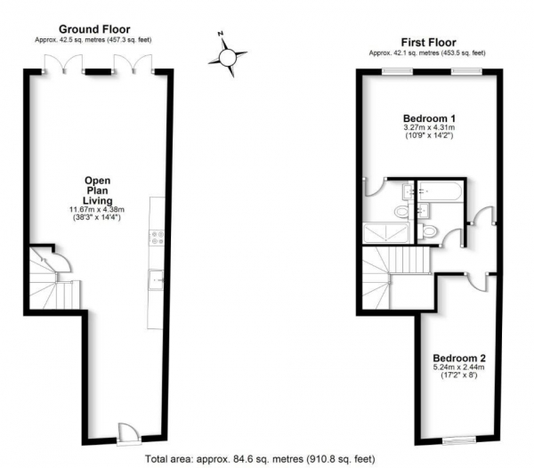 Floor Plan Image for 2 Bedroom Flat for Sale in The Oaks, Sparrows Herne, Bushey