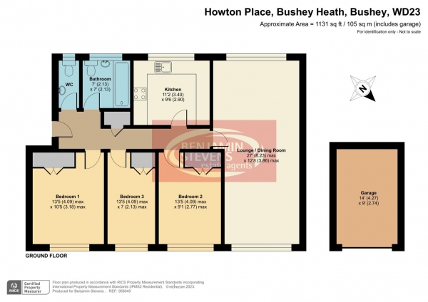 Floor Plan for 3 Bedroom Flat for Sale in Howton Place, Bushey Heath, Bushey, WD23, 1HX - Guide Price &pound415,000