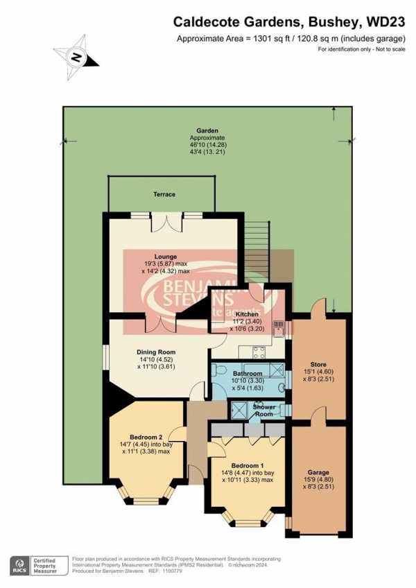 Floor Plan for 2 Bedroom Detached Bungalow for Sale in Caldecote Gardens, Bushey, WD23, 4GP - Offers in Excess of &pound750,000