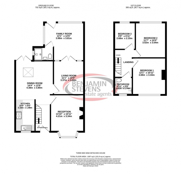 Floor Plan for 3 Bedroom Property for Sale in Melbourne Road, Bushey, WD23, 3ND - Offers in Excess of &pound599,950