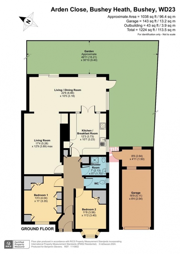 Floor Plan for 2 Bedroom Semi-Detached Bungalow for Sale in Arden Close, Bushey Heath, Bushey, WD23, 1PL - Guide Price &pound665,000