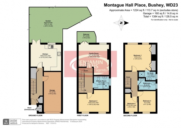 Floor Plan for 4 Bedroom Town House for Sale in Montague Hall Place, Bushey, WD23, 1QG - Guide Price &pound670,000