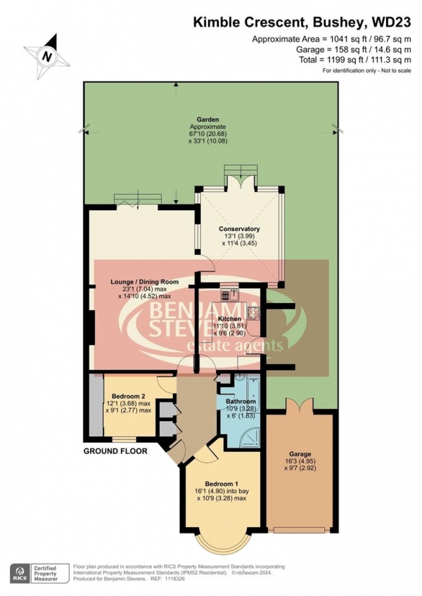 Floor Plan for 2 Bedroom Semi-Detached Bungalow for Sale in Kimble Crescent, Bushey, WD23, 4SR - Guide Price &pound700,000