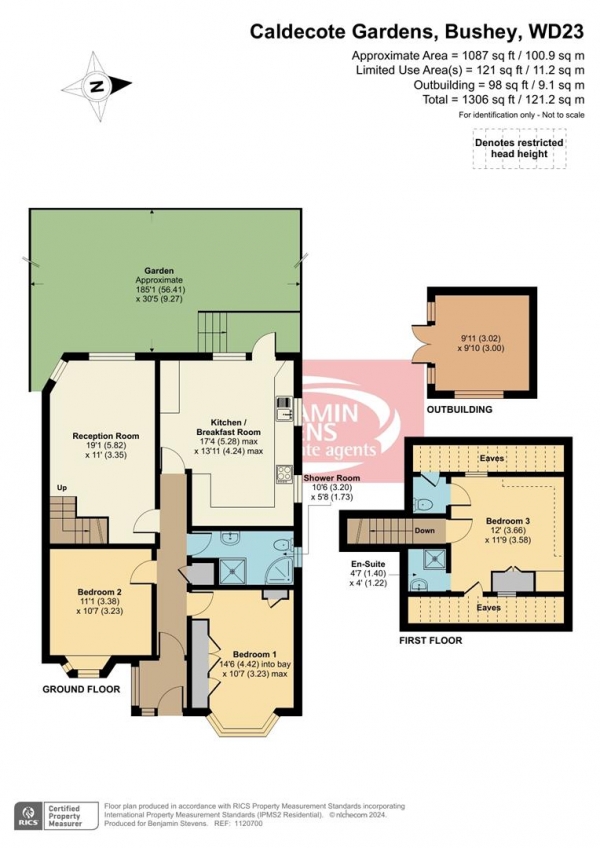 Floor Plan for 3 Bedroom Detached Bungalow for Sale in Caldecote Gardens, Bushey, WD23, 4GP - OIRO &pound704,950