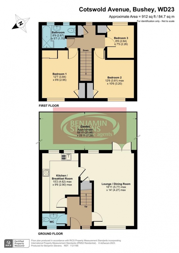 Floor Plan for 3 Bedroom Property for Sale in Cotswold Avenue, Bushey, WD23, 4QJ - Guide Price &pound525,000