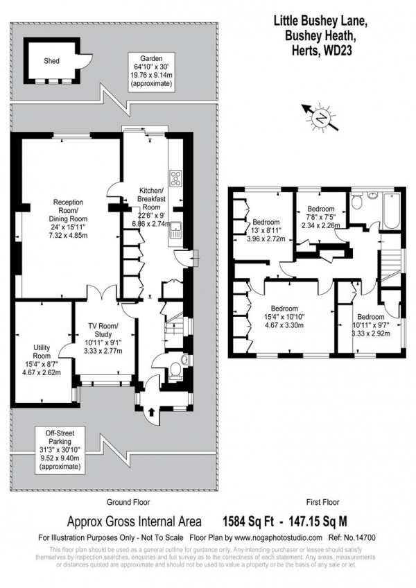 Floor Plan for 4 Bedroom Semi-Detached House for Sale in Little Bushey Lane, Bushey, WD23, 4JU - Offers in Excess of &pound775,000