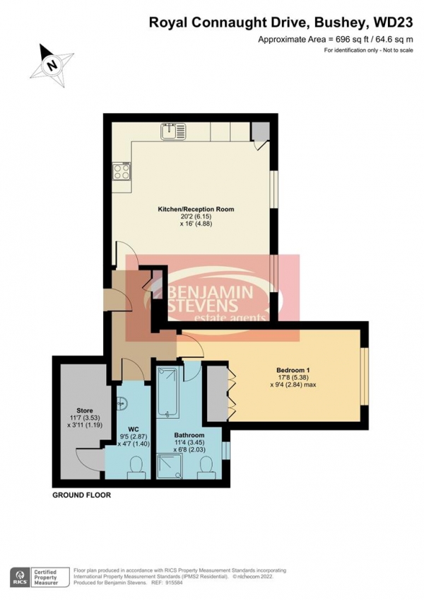 Floor Plan Image for 1 Bedroom Flat for Sale in Royal Connaught Drive, Bushey