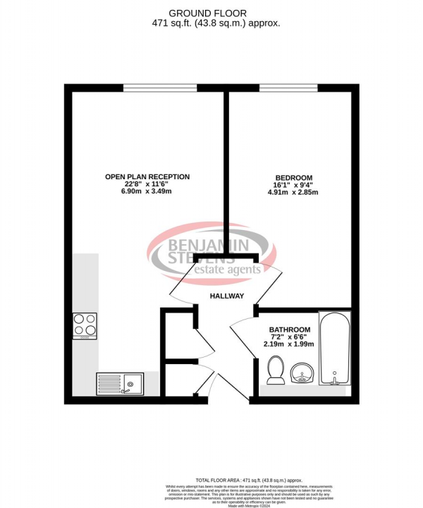 Floor Plan Image for 1 Bedroom Flat for Sale in Maxwell Road, Borehamwood