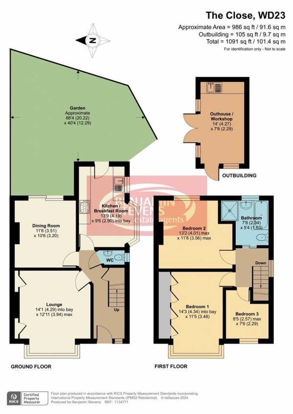 Floor Plan for 3 Bedroom Semi-Detached House for Sale in The Close, Bushey, WD23, 3NG - Guide Price &pound675,000