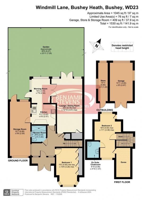 Floor Plan for 2 Bedroom Detached Bungalow for Sale in Windmill Lane, Bushey Heath, WD23, 1NE - Guide Price &pound675,000