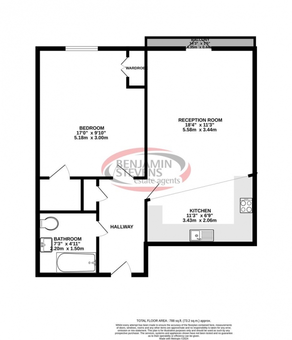 Floor Plan for 1 Bedroom Flat for Sale in London Road, Bushey, WD23, 2NN - Offers in Excess of &pound299,950