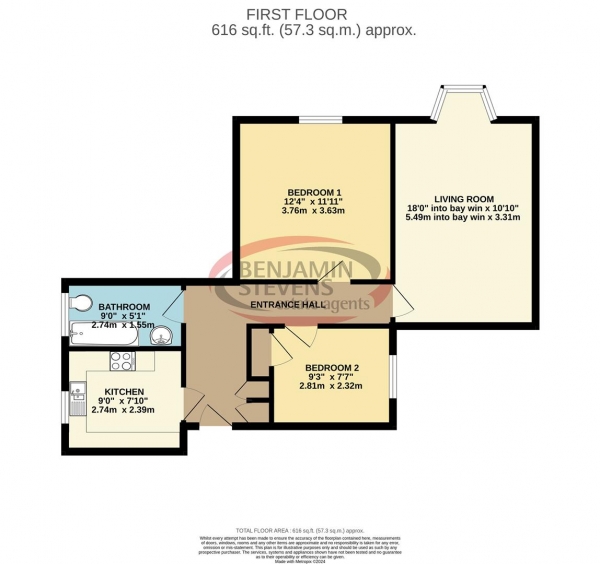 Floor Plan Image for 2 Bedroom Flat for Sale in Powis Court, The Rutts, Bushey Heath