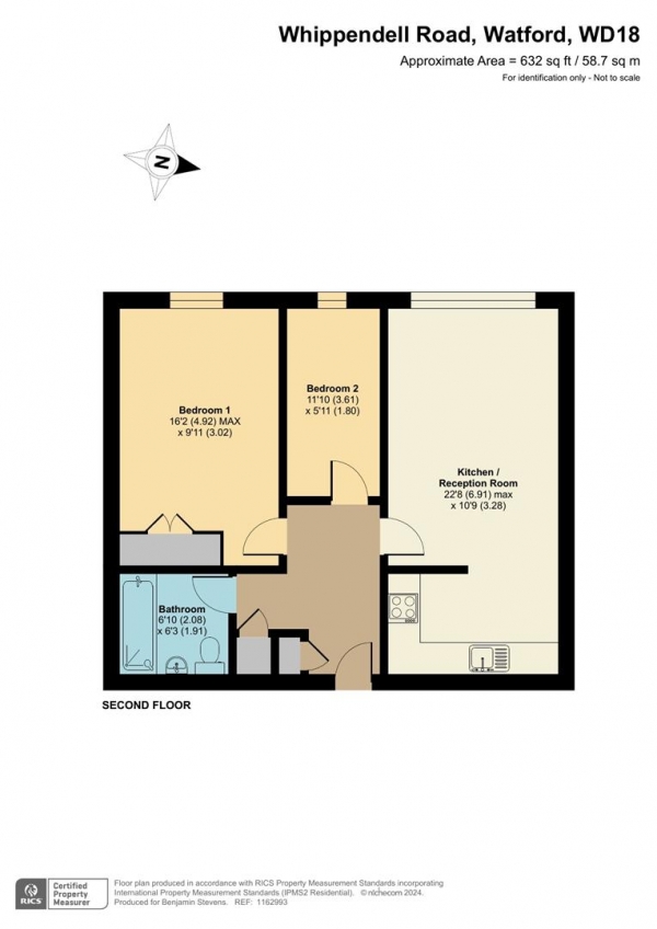 Floor Plan for 2 Bedroom Flat for Sale in 533 Whippendell Road, Watford, WD18, 7QF - OIRO &pound285,000