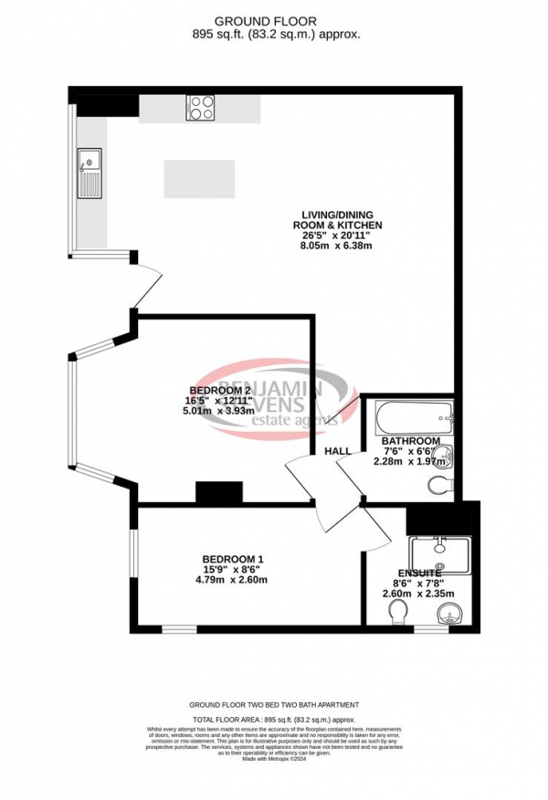 Floor Plan Image for 2 Bedroom Flat for Sale in The Oaks, Sparrows Herne, Bushey