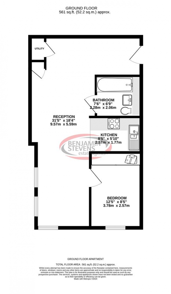 Floor Plan Image for 1 Bedroom Flat for Sale in Aldenham Road, Bushey