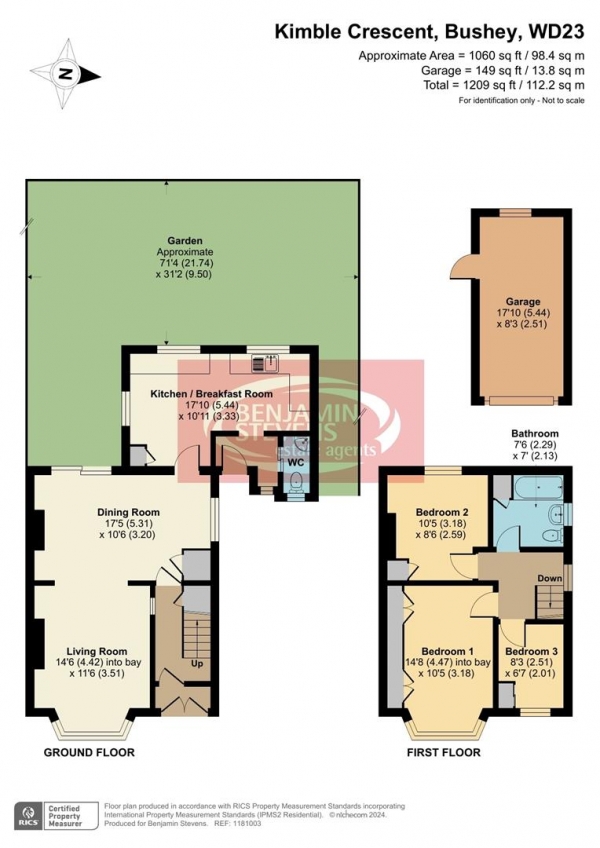 Floor Plan Image for 3 Bedroom Semi-Detached House for Sale in Kimble Crescent, Bushey