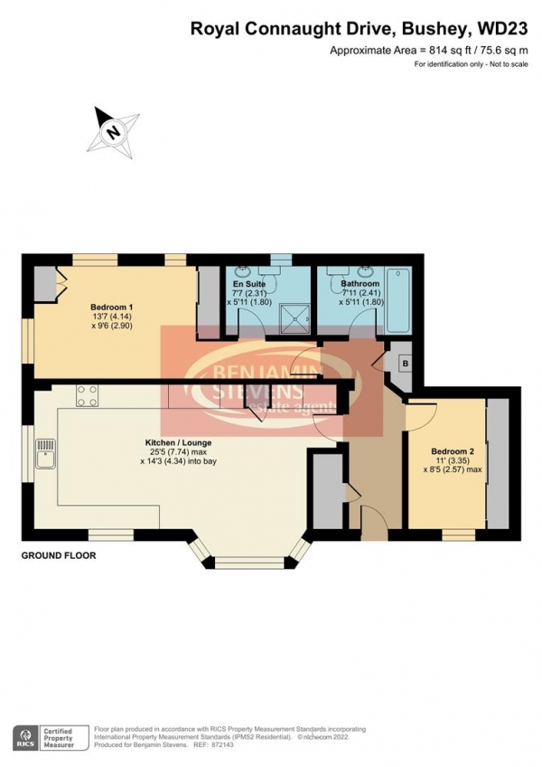 Floor Plan Image for 2 Bedroom Flat for Sale in Royal Connaught Drive, Bushey