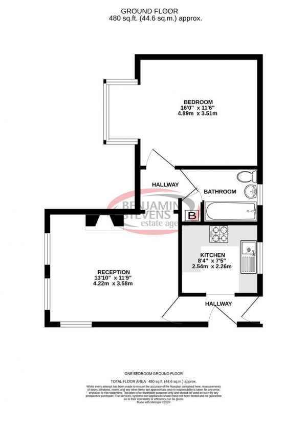 Floor Plan Image for 1 Bedroom Flat for Sale in The Rutts, Bushey Heath, Bushey