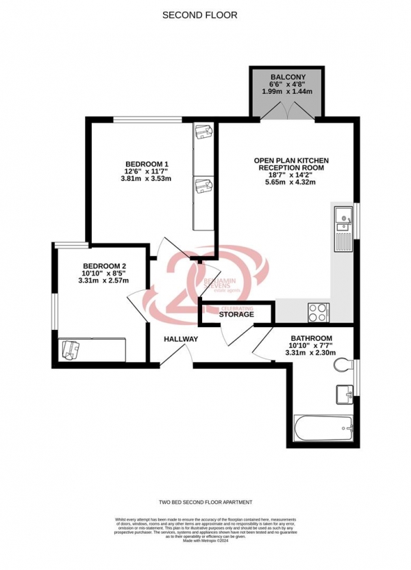 Floor Plan Image for 2 Bedroom Flat for Sale in Aspen Place, Bushey Heath