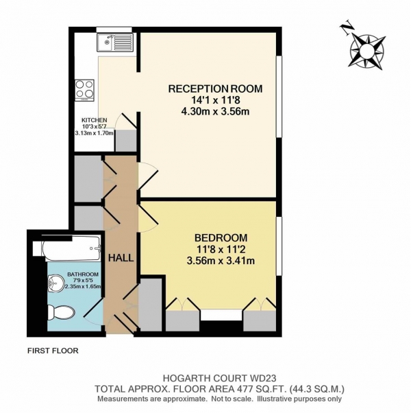 Floor Plan Image for 1 Bedroom Flat for Sale in Hogarth Court, Steeplands, Bushey