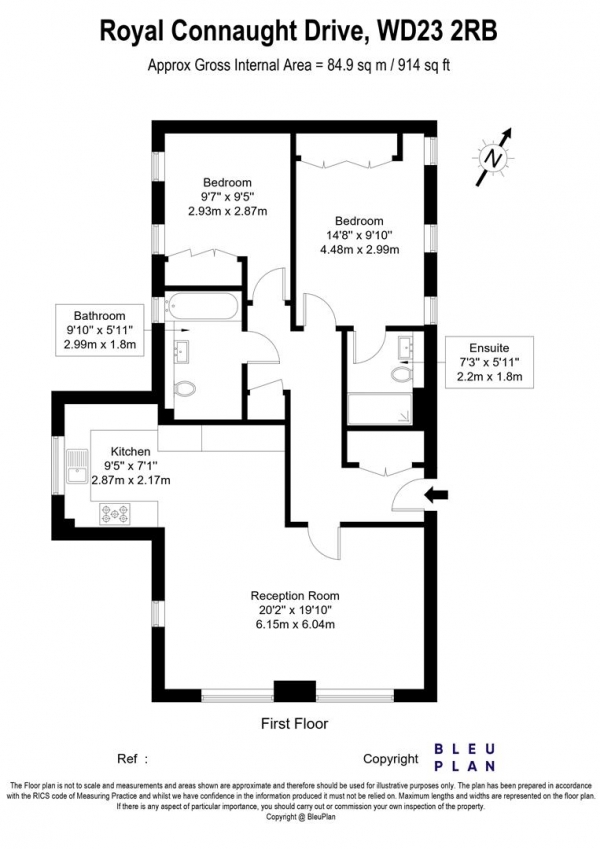 Floor Plan Image for 2 Bedroom Flat for Sale in Royal Connaught Drive, Bushey