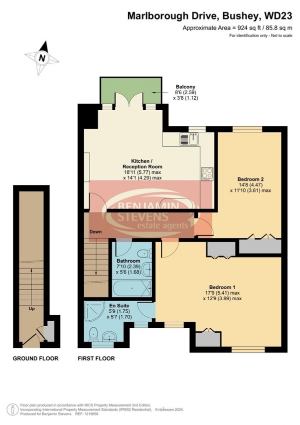 Floor Plan Image for 2 Bedroom Flat for Sale in Marlborough Drive, Bushey