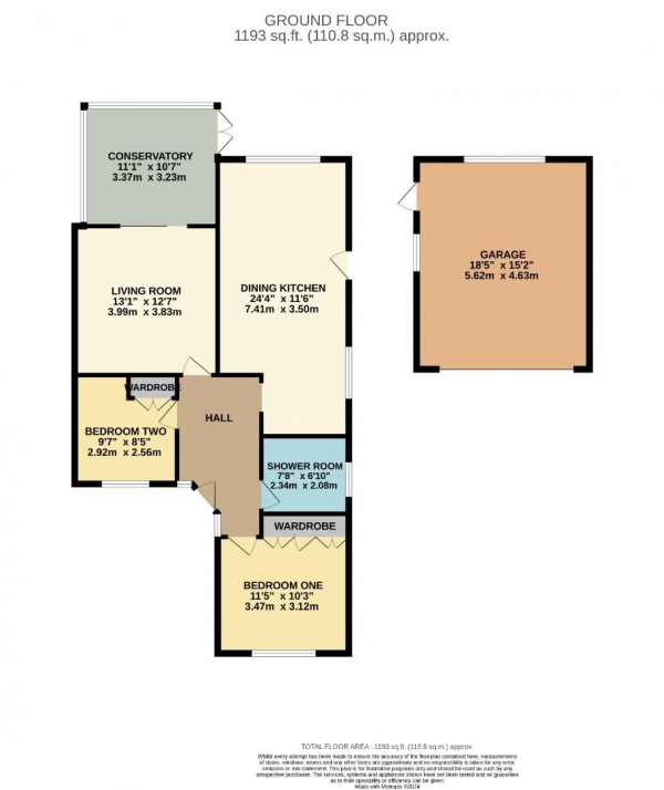 Floor Plan for 2 Bedroom Semi-Detached Bungalow for Sale in Abingdon Road, Bramhall, SK7, 3HA -  &pound400,000