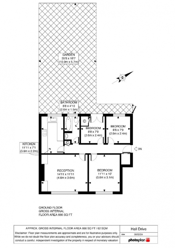 Floor Plan Image for 3 Bedroom Flat for Sale in Hall Drive, London