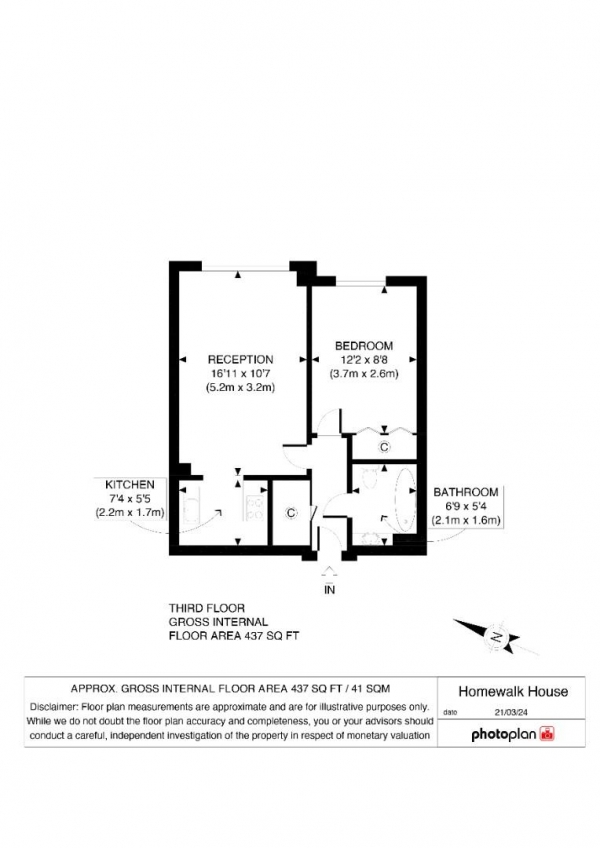 Floor Plan Image for 1 Bedroom Property for Sale in Homewalk House, Jews Walk, London