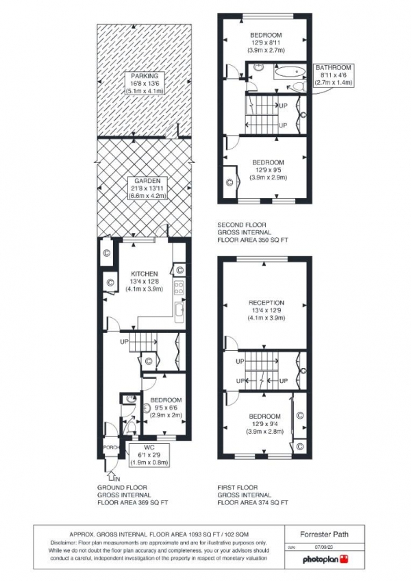 Floor Plan for 4 Bedroom Town House for Sale in Forrester Path, Sydenham, SE26, 4SE - Guide Price &pound650,000