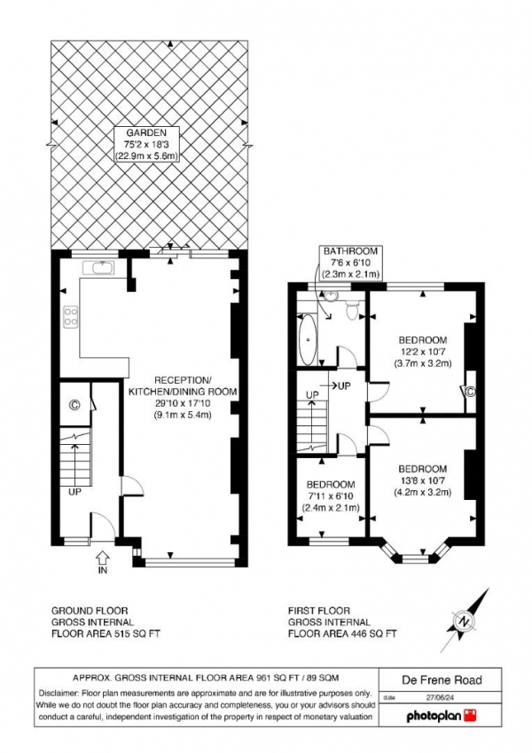 Floor Plan Image for 3 Bedroom Property for Sale in De Frene Road, Sydenham, London