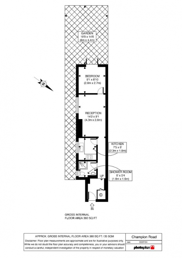 Floor Plan for 1 Bedroom Flat for Sale in Champion Road, Sydenham, SE26, 4HD - Guide Price &pound325,000