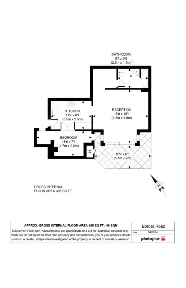 Floor Plan Image for 1 Bedroom Flat for Sale in Border Road, Sydenham, London