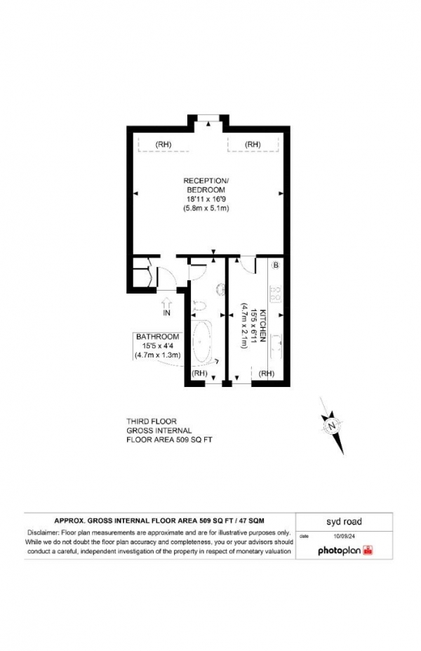 Floor Plan for 1 Bedroom Flat for Sale in Sydenham Road, London, SE26, 5EX - Guide Price &pound225,000