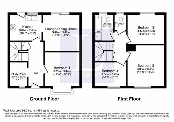Floor Plan Image for 4 Bedroom Property to Rent in Kingsham Avenue, Chichester