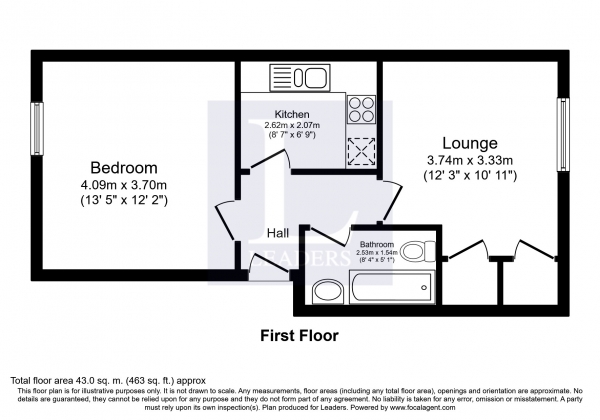 Floor Plan for 1 Bedroom Flat to Rent in Mayfair Court, Chichester, 21 Parchment Street, PO19, 3RA - £179 pw | £775 pcm