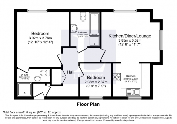 Floor Plan for 2 Bedroom Apartment to Rent in Baxendale Road, Chichester, PO19, 6UN - £202 pw | £875 pcm
